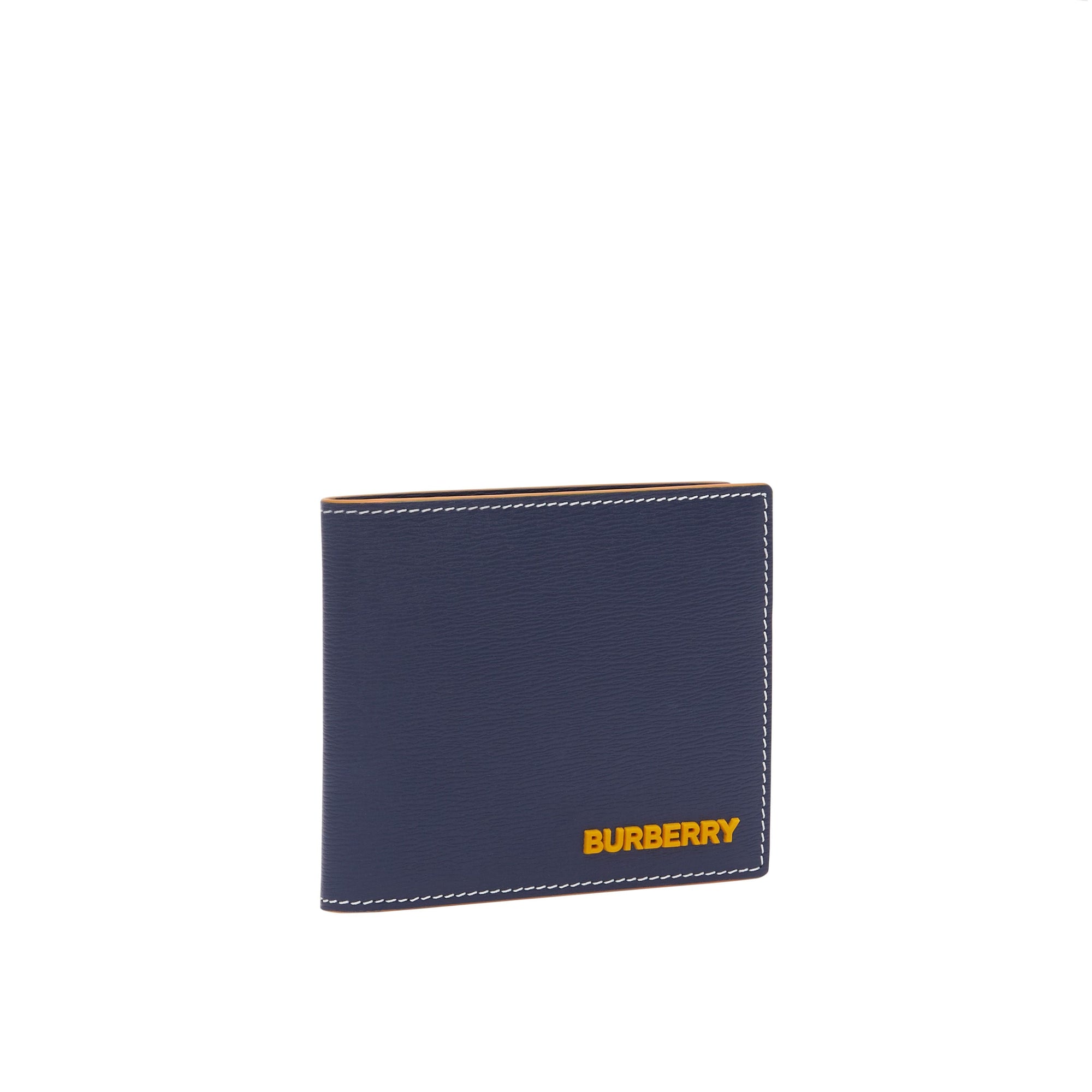 Portefeuille à rabat multidevise en cuir grainé surpiqué - Navy