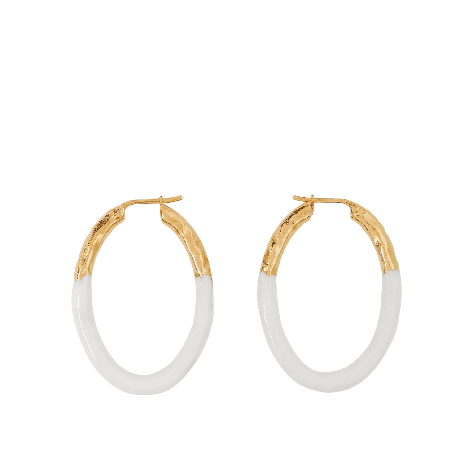 Créoles en émail et plaqué or - Gold & White