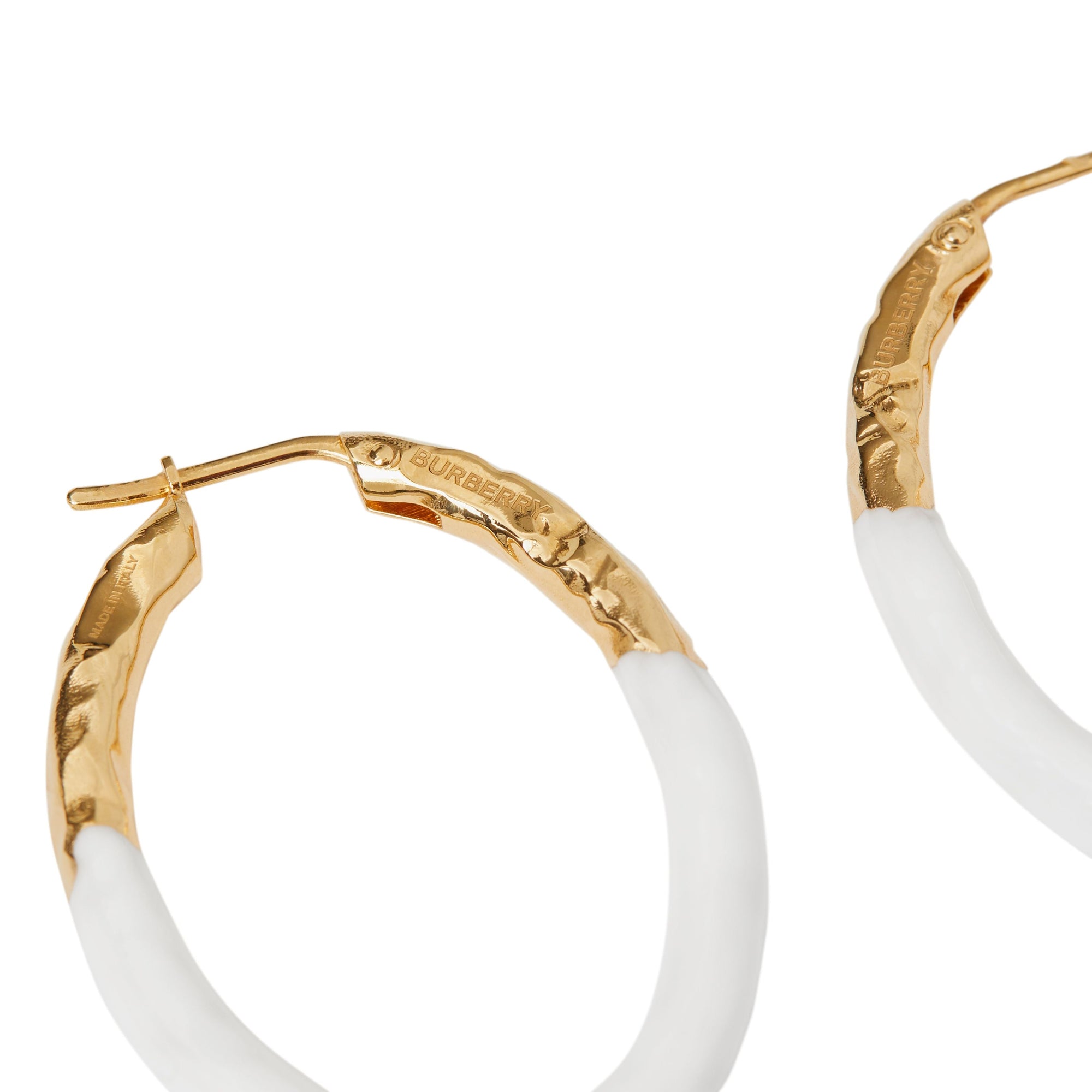 Créoles en émail et plaqué or - Gold & White