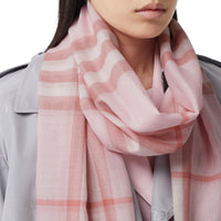 Écharpe légère en laine et soie check - Alabaster Pink