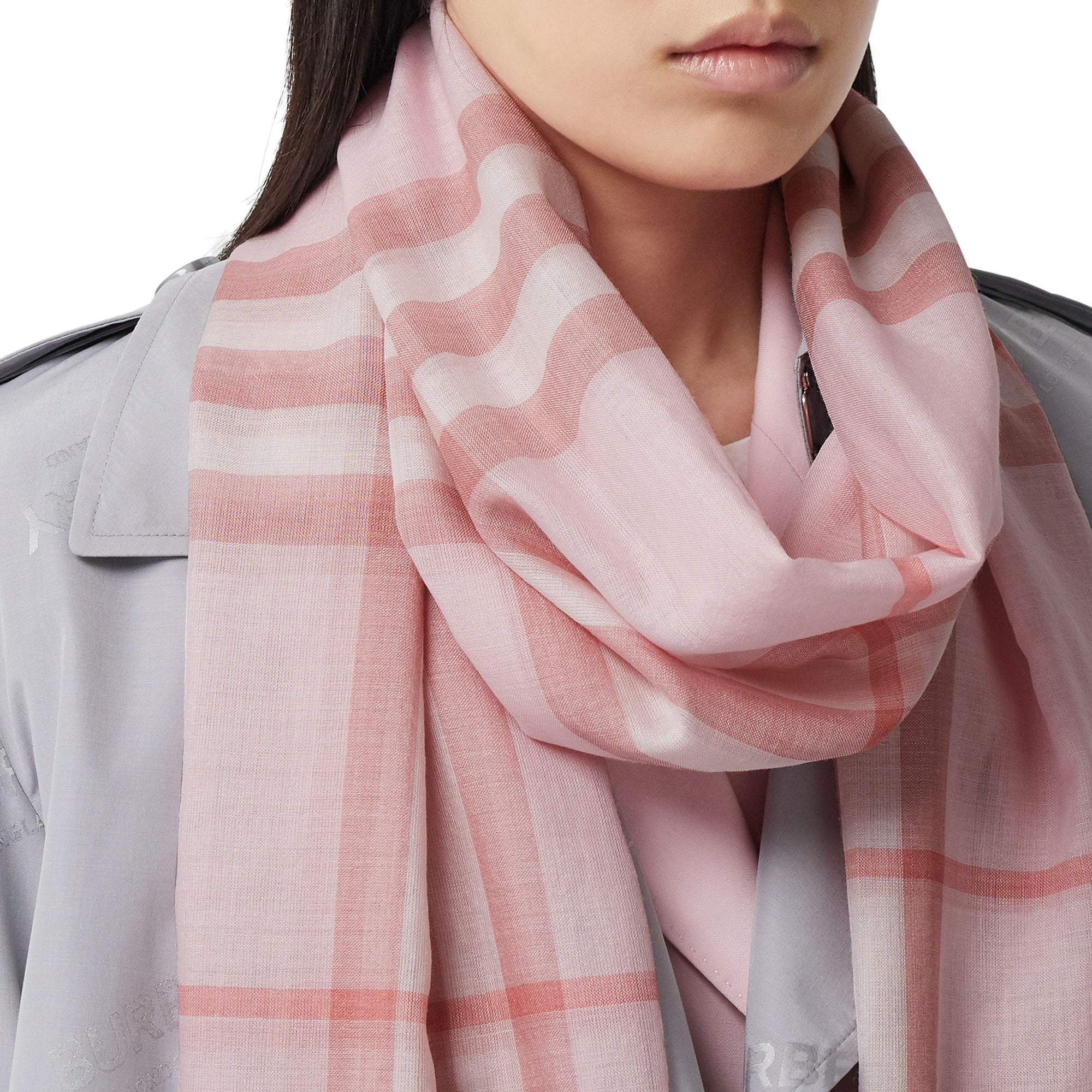 Écharpe légère en laine et soie check - Alabaster Pink