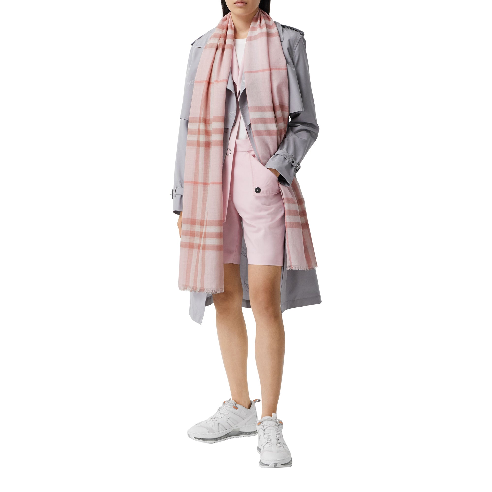 Écharpe légère en laine et soie check - Alabaster Pink