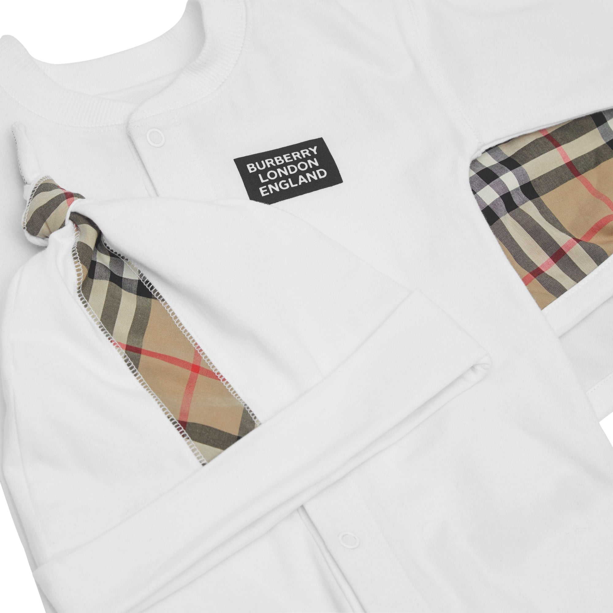 Coffret cadeau trois pièces pour bébé en coton avec check - White