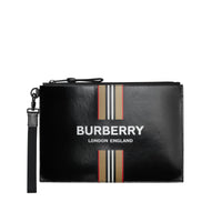 Pochette zippée en toile enduite avec logo et rayures iconiques - Black