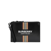 Pochette zippée en toile enduite avec logo et rayures iconiques - Black