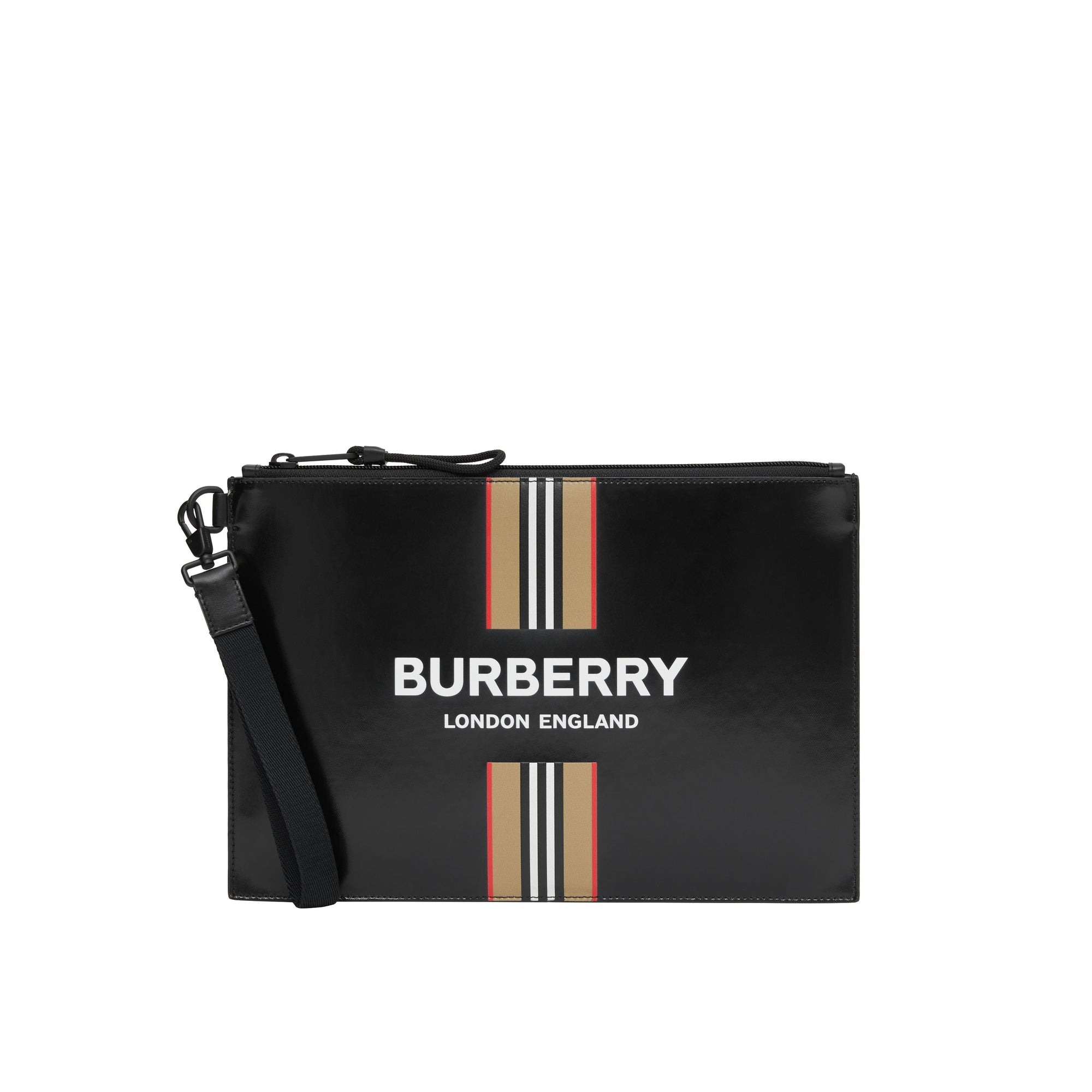 Pochette zippée en toile enduite avec logo et rayures iconiques - Black