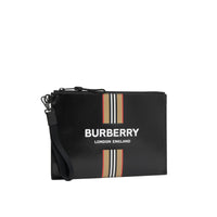 Pochette zippée en toile enduite avec logo et rayures iconiques - Black