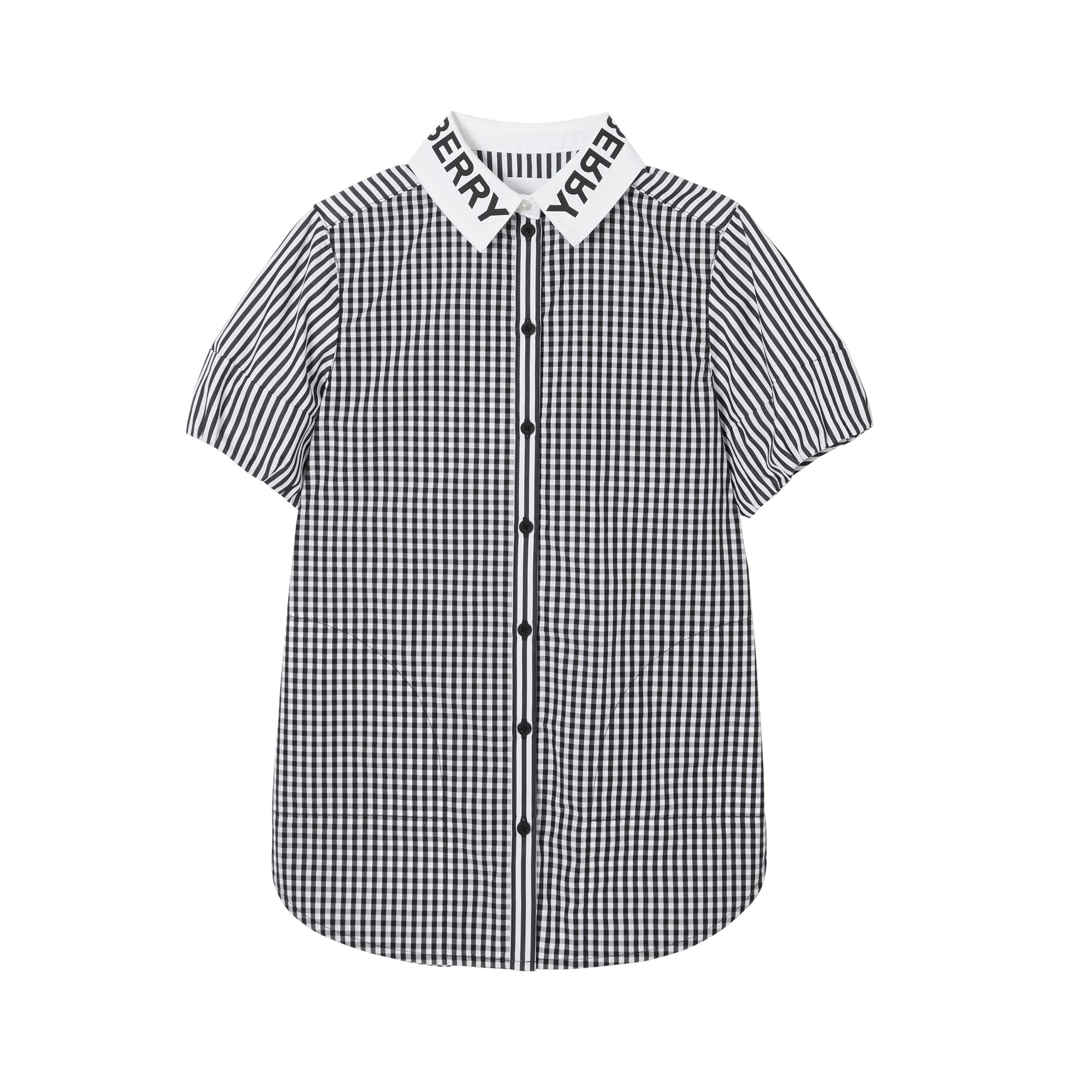 Robe chemise en coton rayée et vichy avec logo - Black Stripe