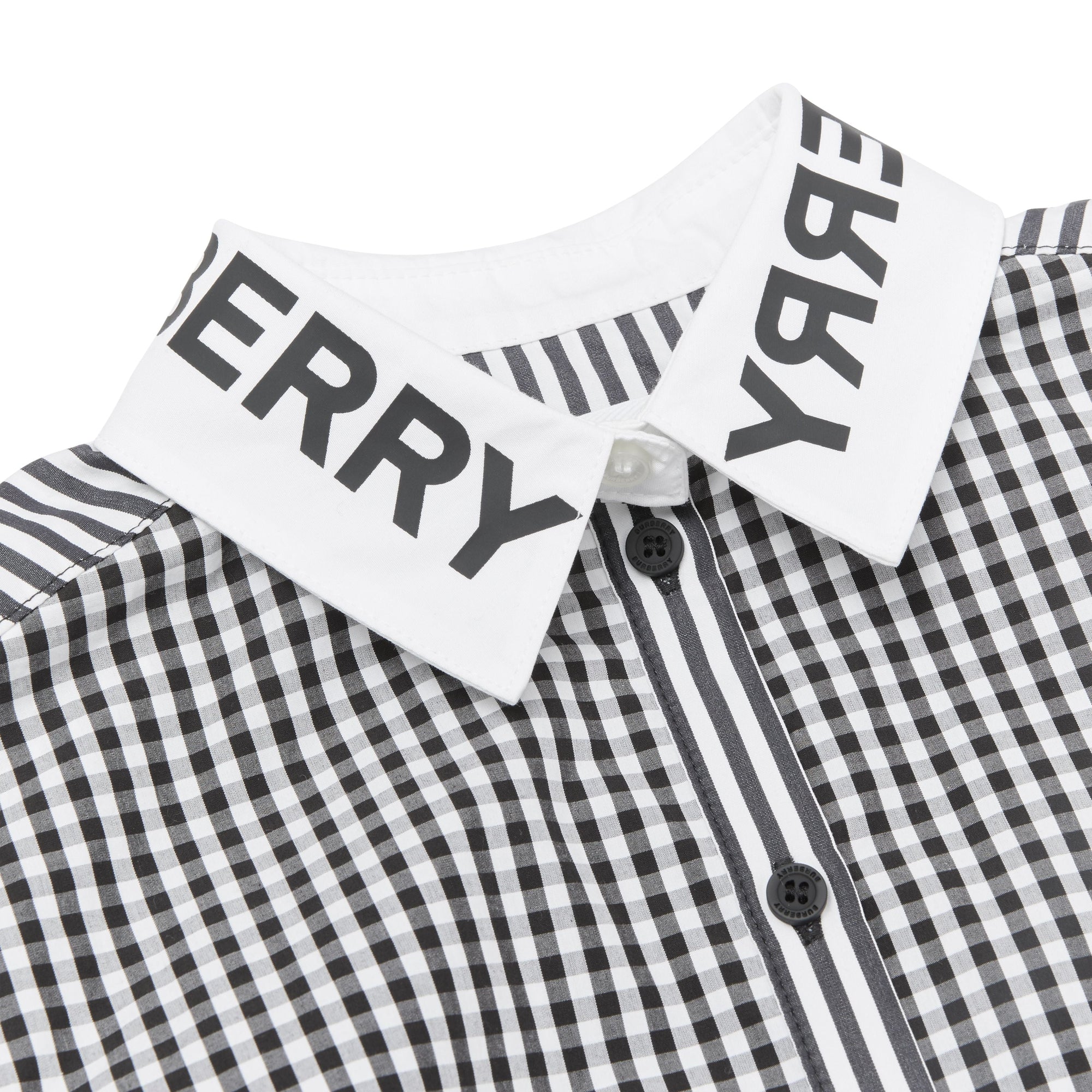 Robe chemise en coton rayée et vichy avec logo - Black Stripe