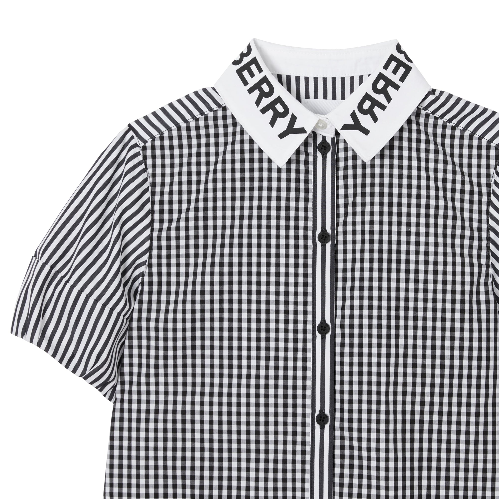 Robe chemise en coton rayée et vichy avec logo - Black Stripe