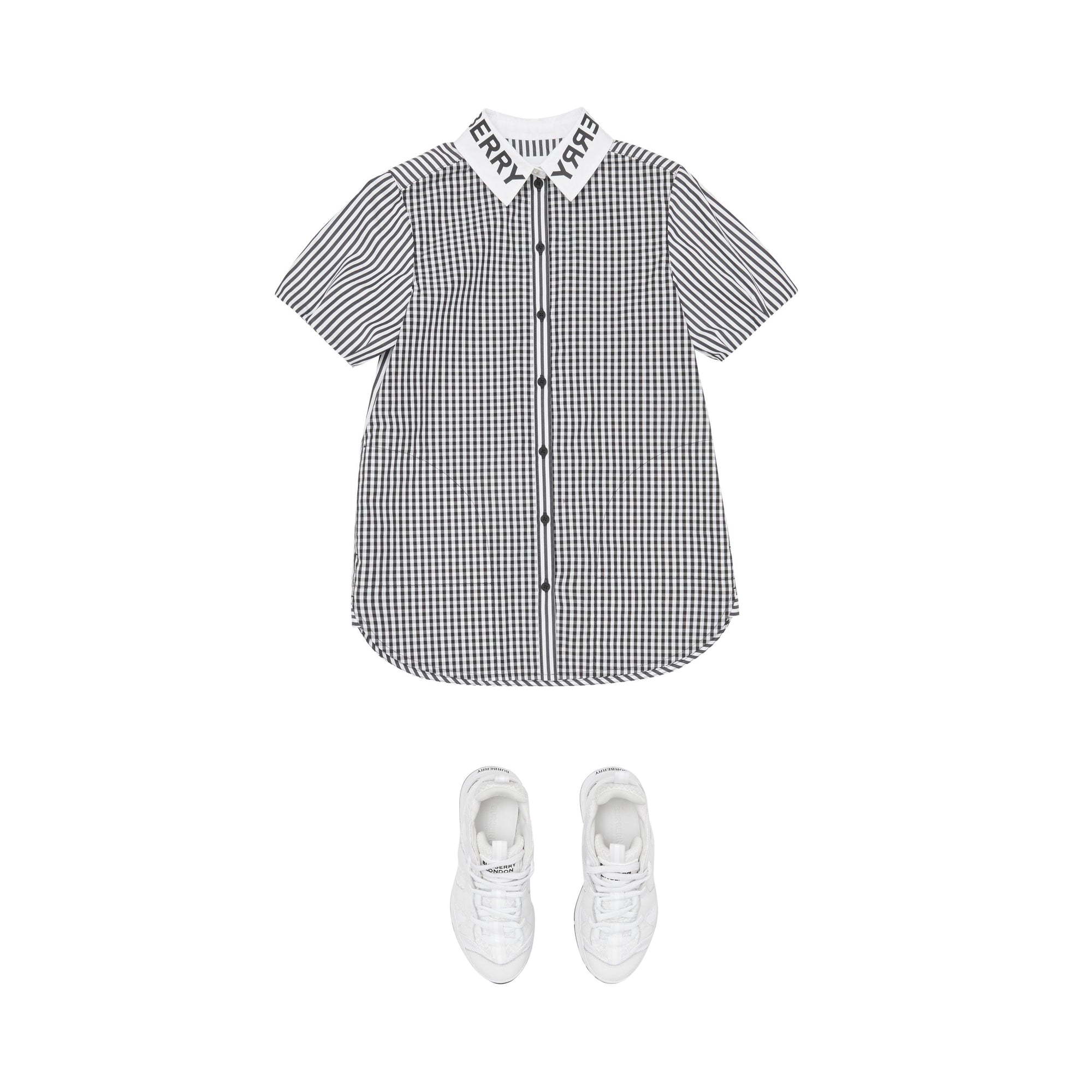 Robe chemise en coton rayée et vichy avec logo - Black Stripe