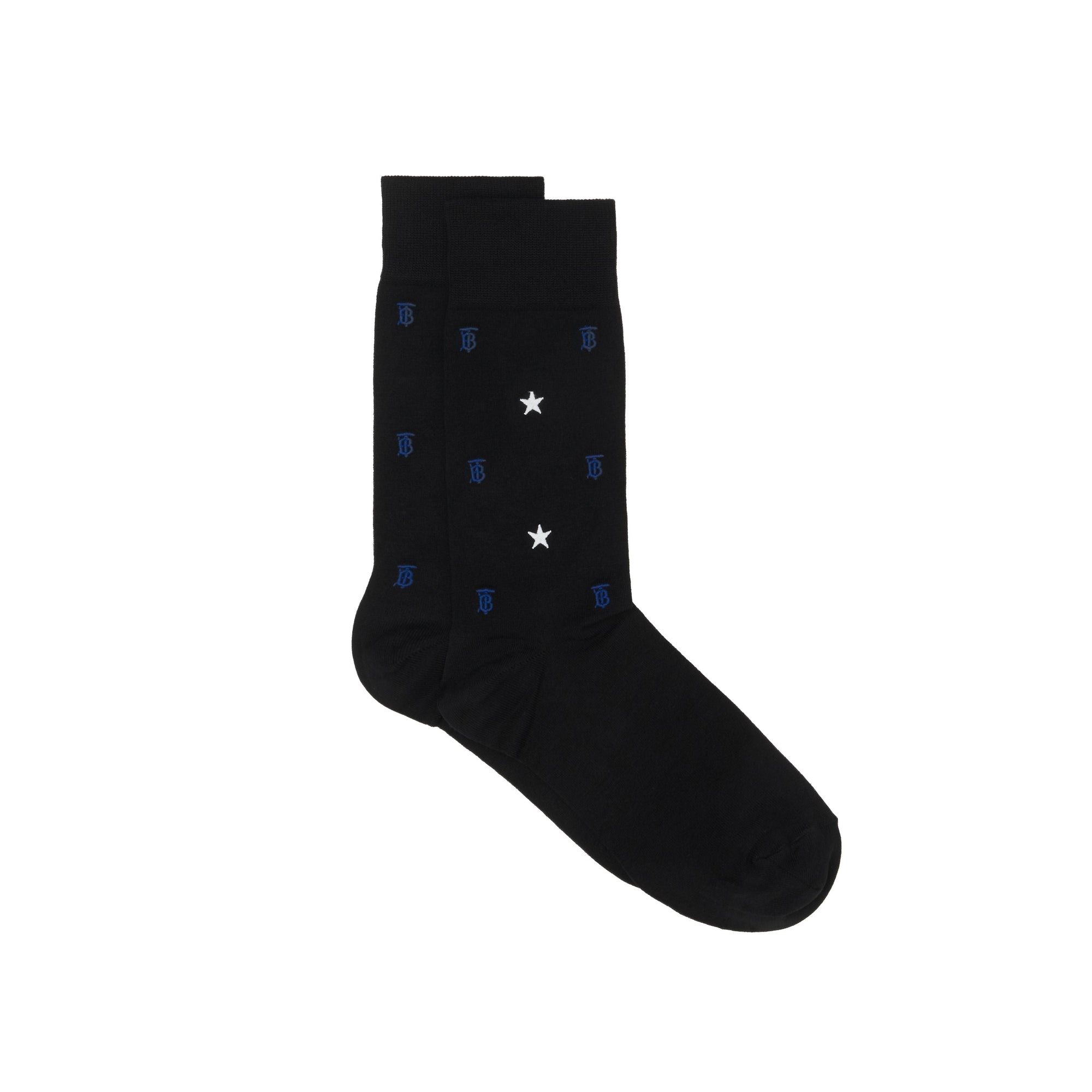 Chaussettes en coton mélangé à motifs étoilé et Monogram - Black
