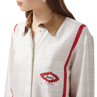 Chemise en soie à imprimé écharpe d'archive Society - Blanc Beige & Rouge