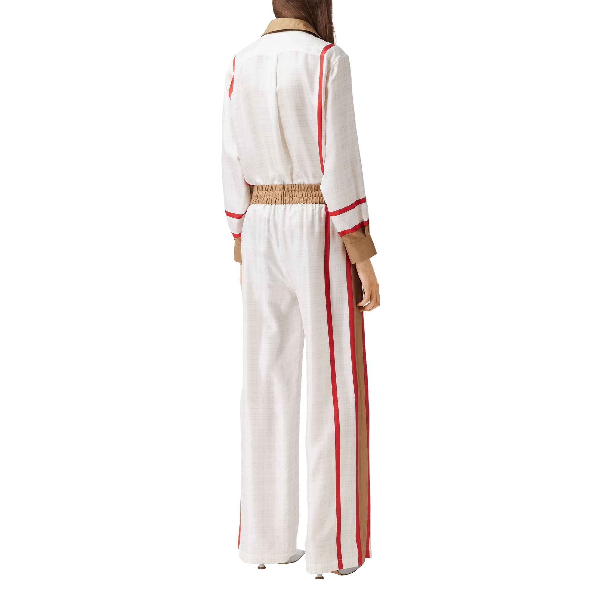 Chemise en soie à imprimé écharpe d'archive Society - Blanc Beige & Rouge