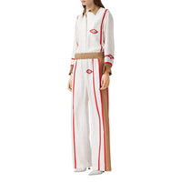 Chemise en soie à imprimé écharpe d'archive Society - Blanc Beige & Rouge