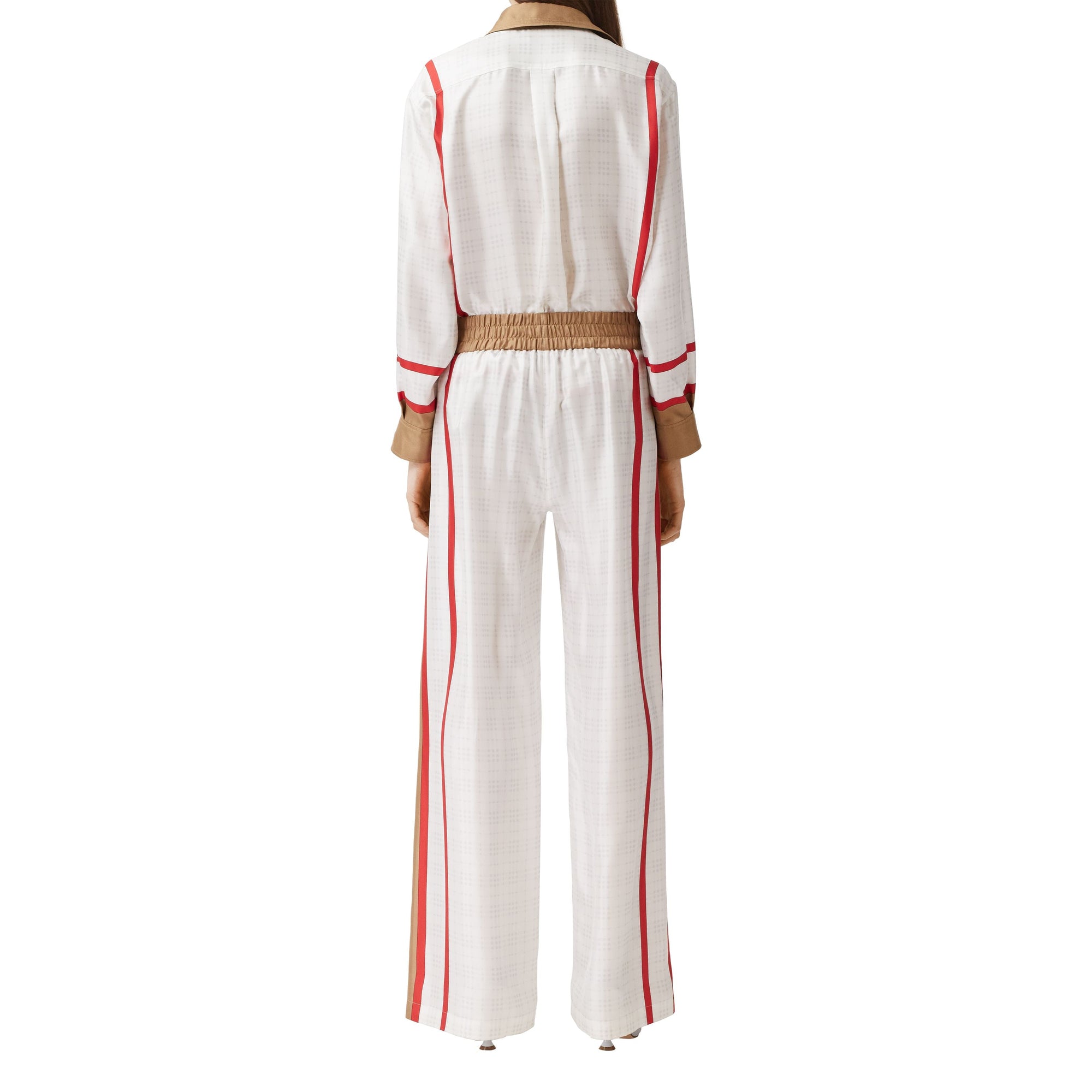 Chemise en soie à imprimé écharpe d'archive Society - Blanc Beige & Rouge