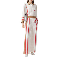Chemise en soie à imprimé écharpe d'archive Society - Blanc Beige & Rouge