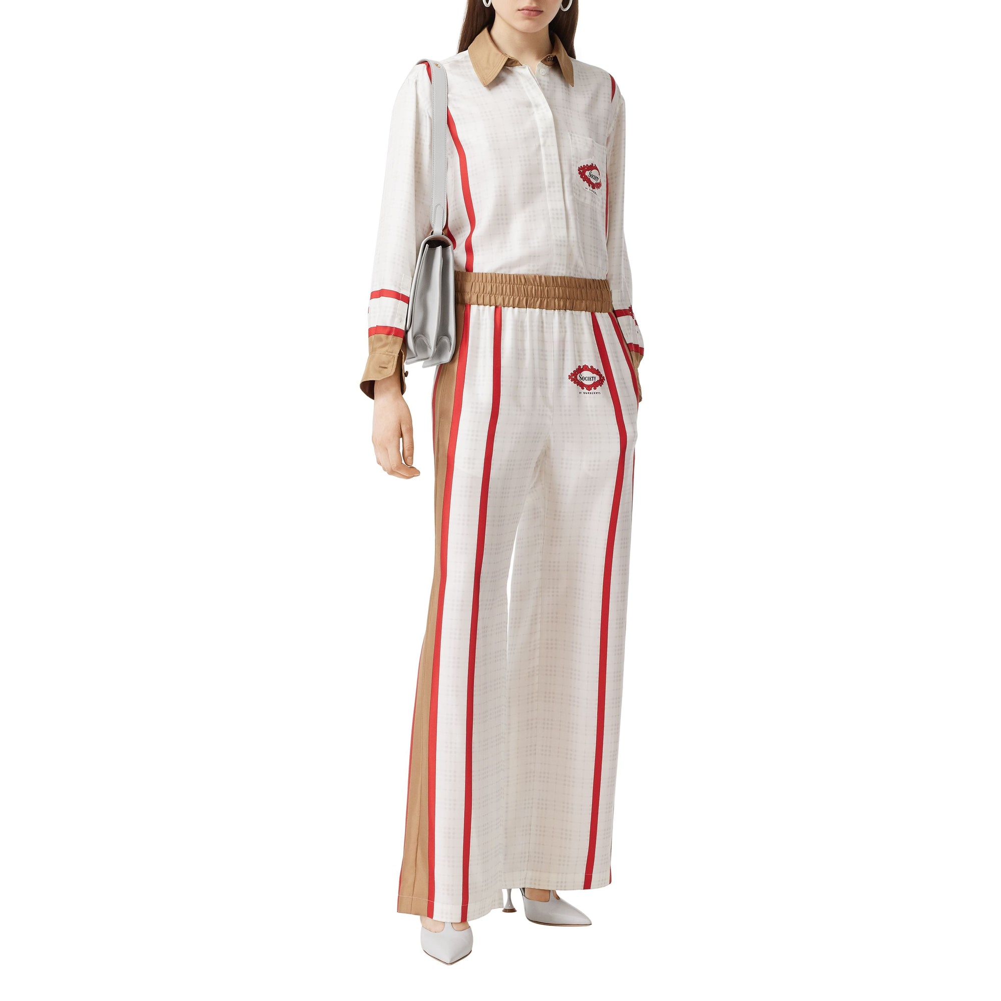 Chemise en soie à imprimé écharpe d'archive Society - Blanc Beige & Rouge