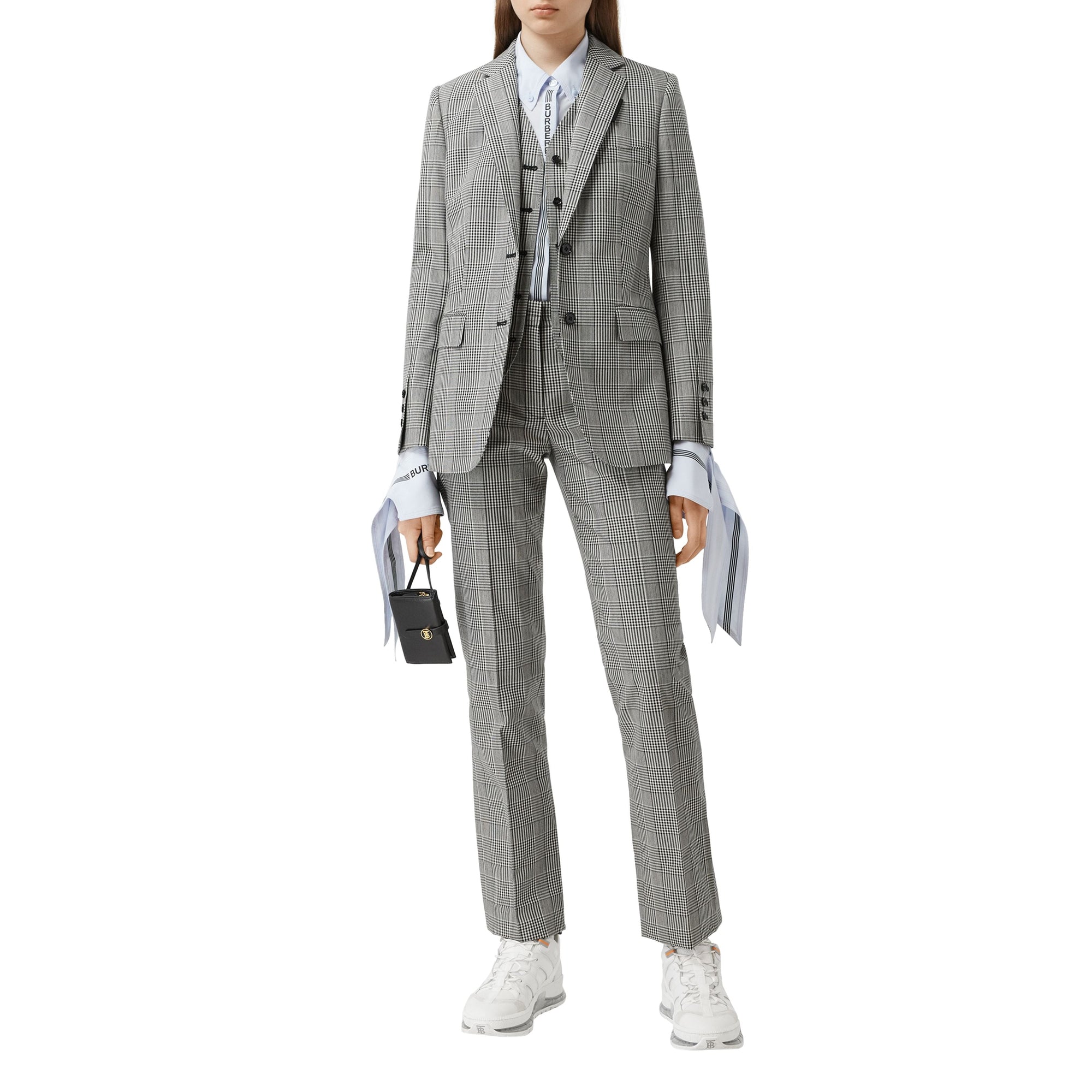 Pantalon tailleur 7/8 en laine technique check - Black Check