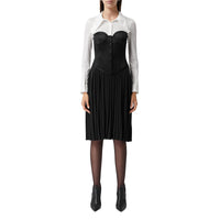 Robe corset plissée en jersey bicolore - Natural White
