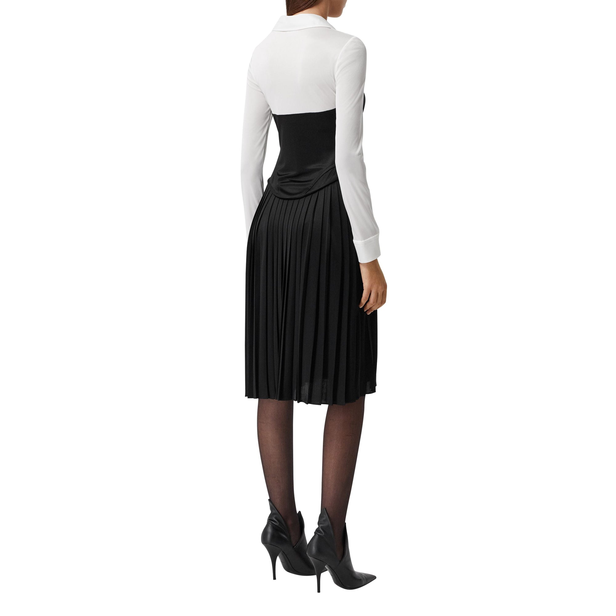 Robe corset plissée en jersey bicolore - Natural White