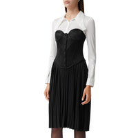 Robe corset plissée en jersey bicolore - Natural White