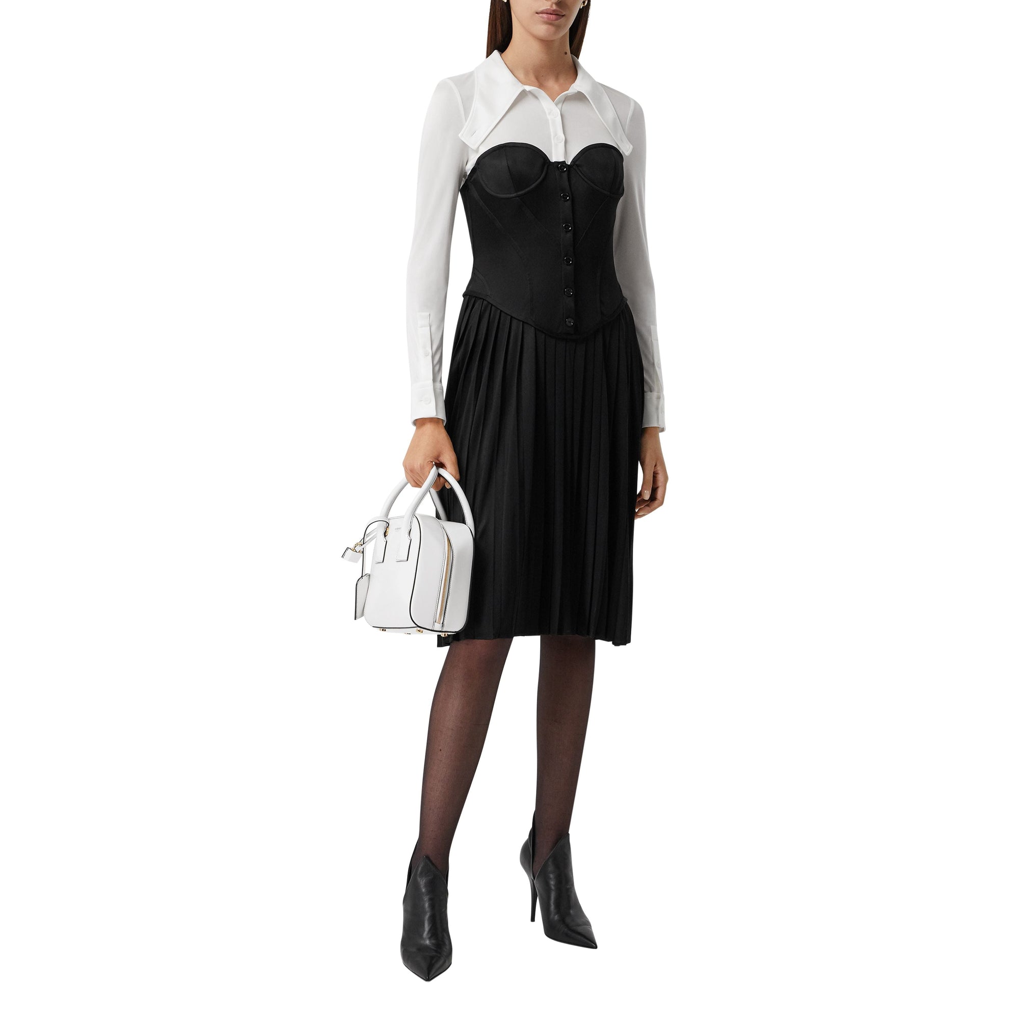 Robe corset plissée en jersey bicolore - Natural White