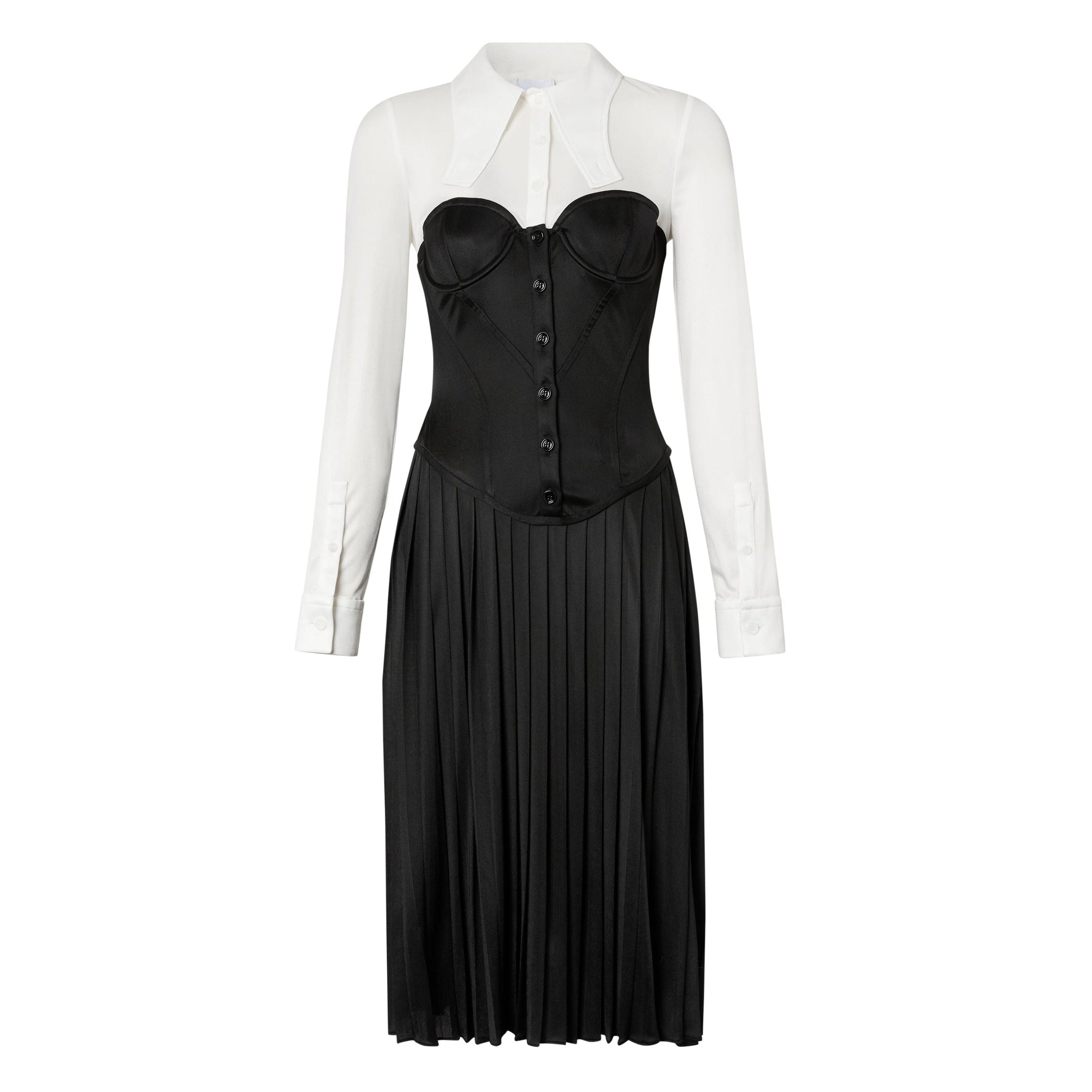 Robe corset plissée en jersey bicolore - Natural White