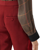 Pantalon tailleur en laine avec bandes en satin de soie - Dark Carmine