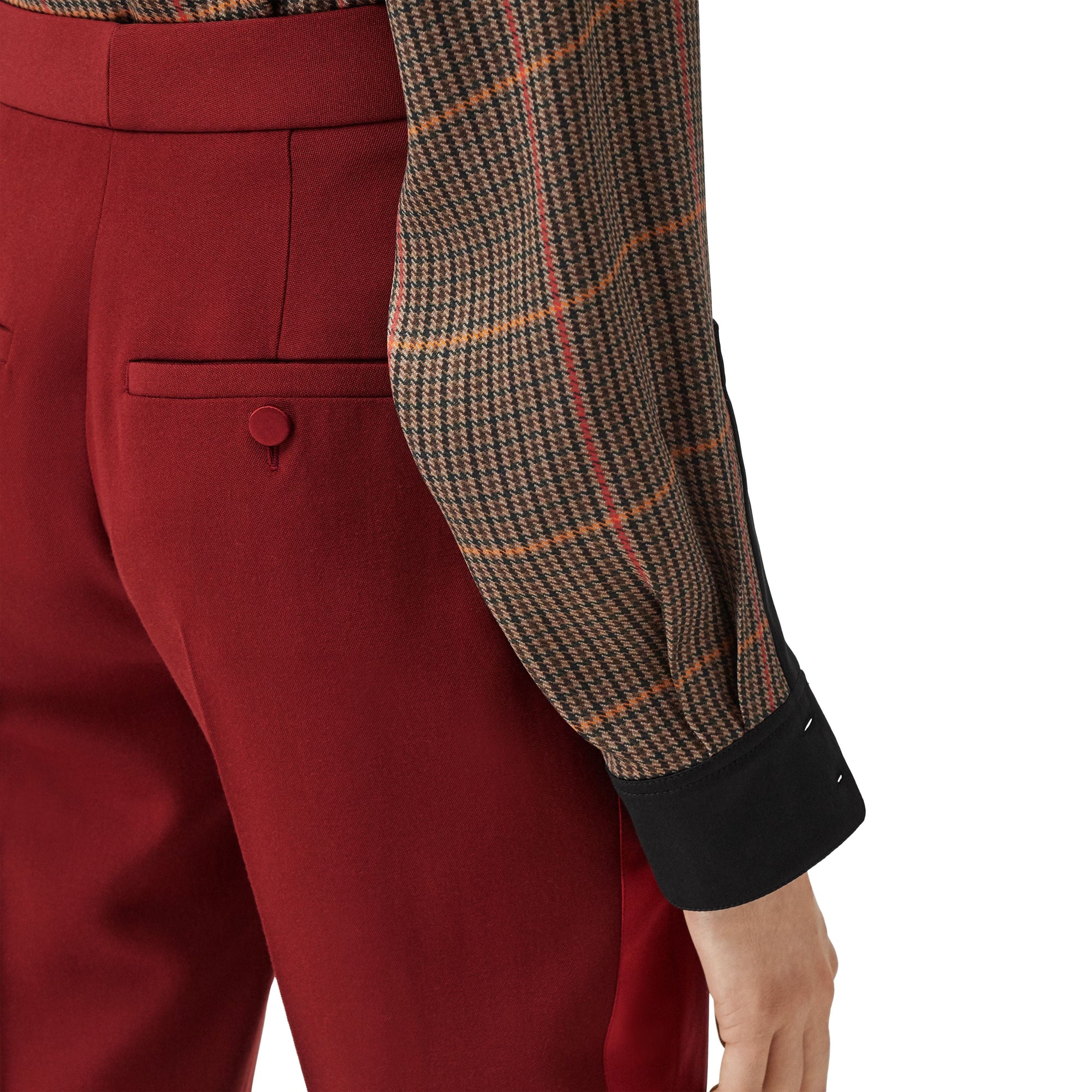 Pantalon tailleur en laine avec bandes en satin de soie - Dark Carmine