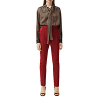 Pantalon tailleur en laine avec bandes en satin de soie - Dark Carmine