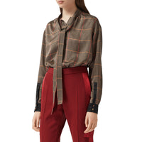 Pantalon tailleur en laine avec bandes en satin de soie - Dark Carmine