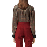 Pantalon tailleur en laine avec bandes en satin de soie - Dark Carmine