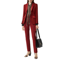 Pantalon tailleur en laine avec bandes en satin de soie - Dark Carmine
