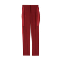 Pantalon tailleur en laine avec bandes en satin de soie - Dark Carmine
