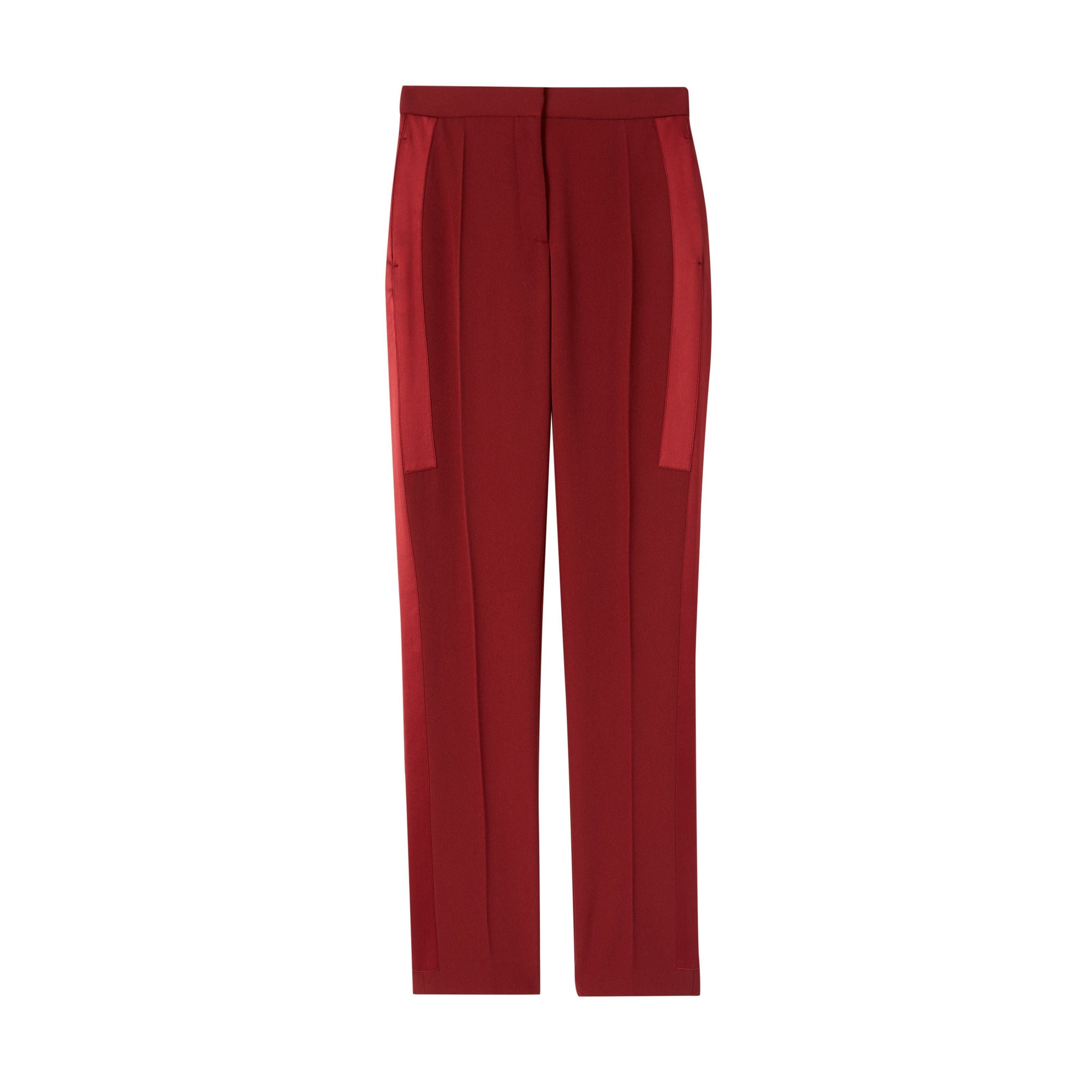 Pantalon tailleur en laine avec bandes en satin de soie - Dark Carmine