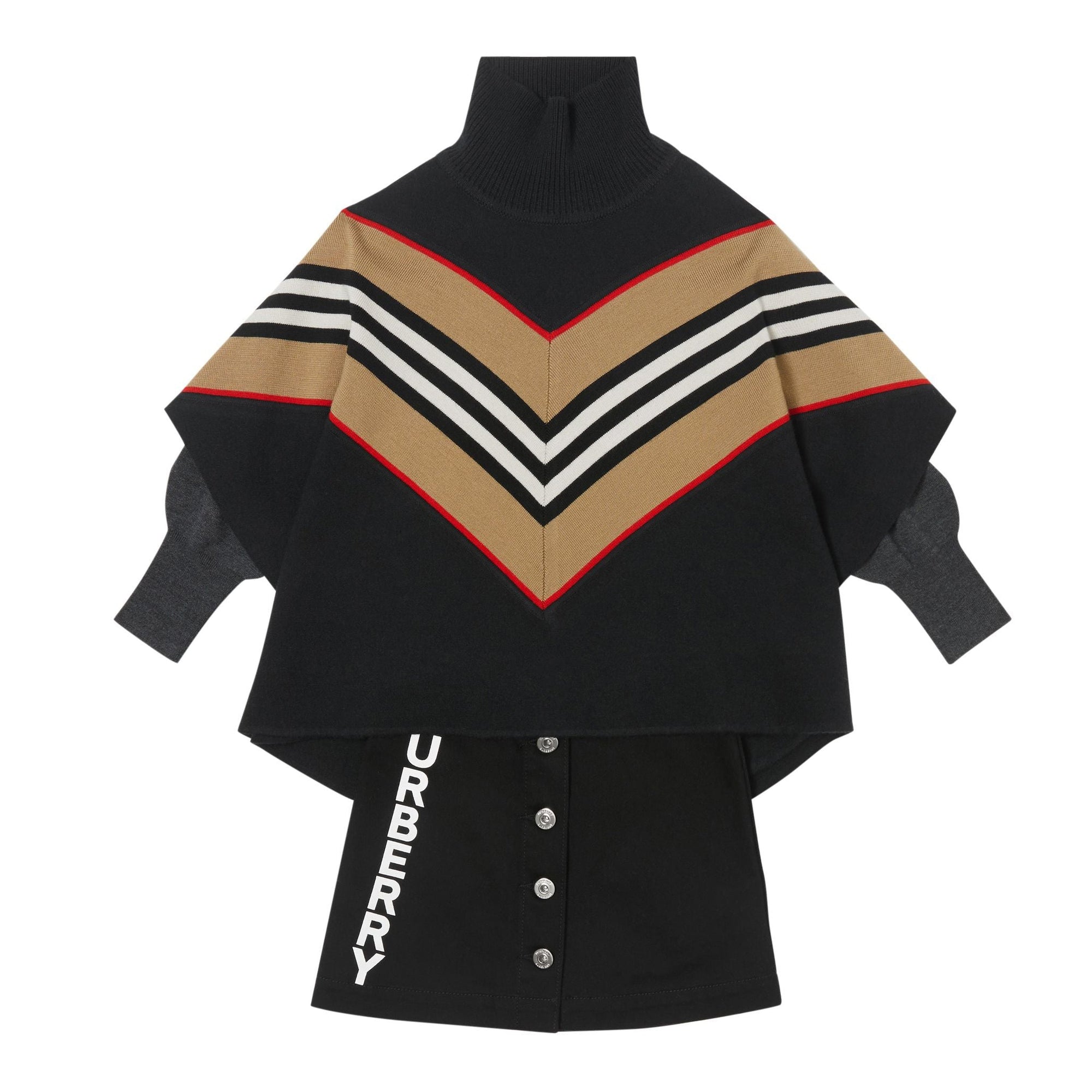 Poncho en laine et cachemire mélangés à rayures iconiques - Black
