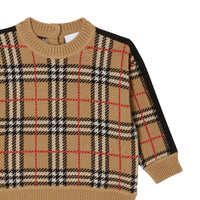 Pull en jacquard de laine check - Archive Beige