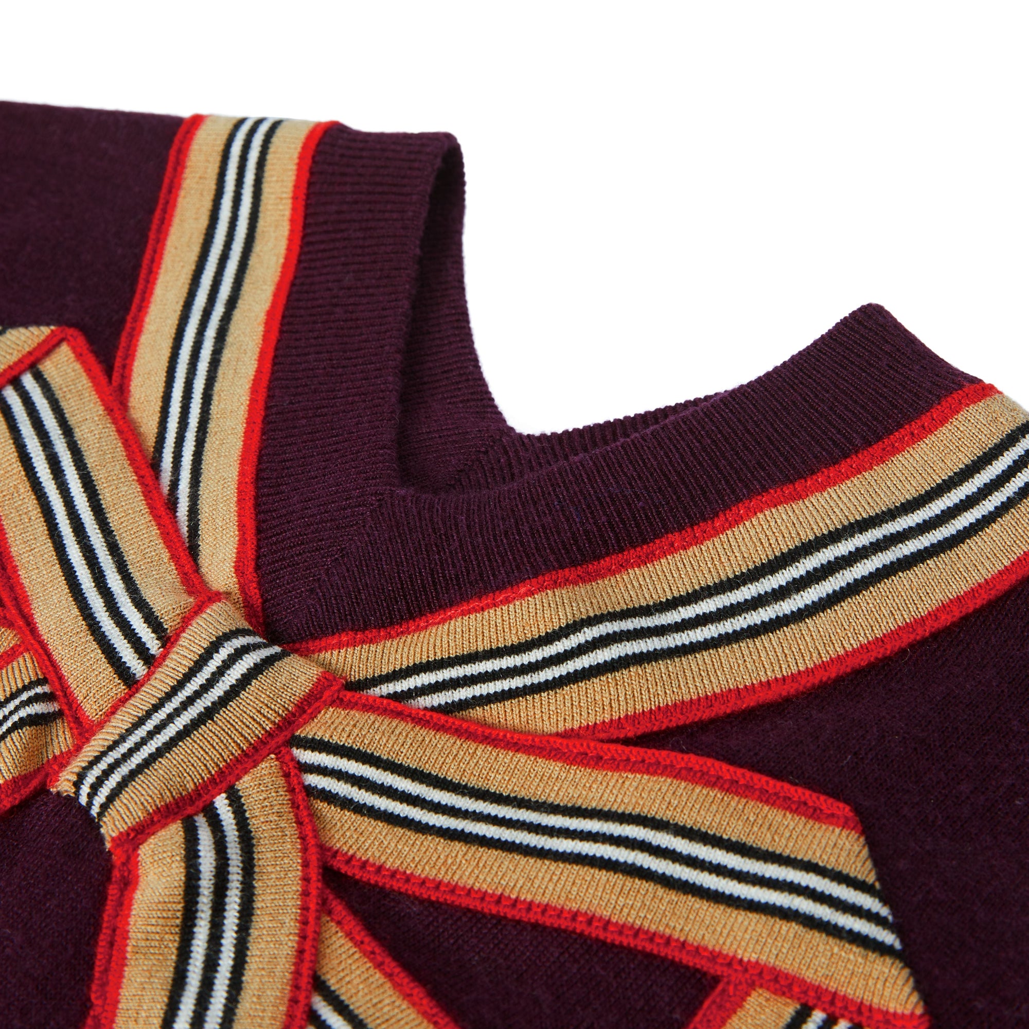 Robe pull en laine et soie avec nœud à rayures iconiques - Burgundy