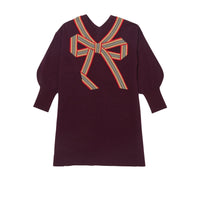 Robe pull en laine et soie avec nœud à rayures iconiques - Burgundy
