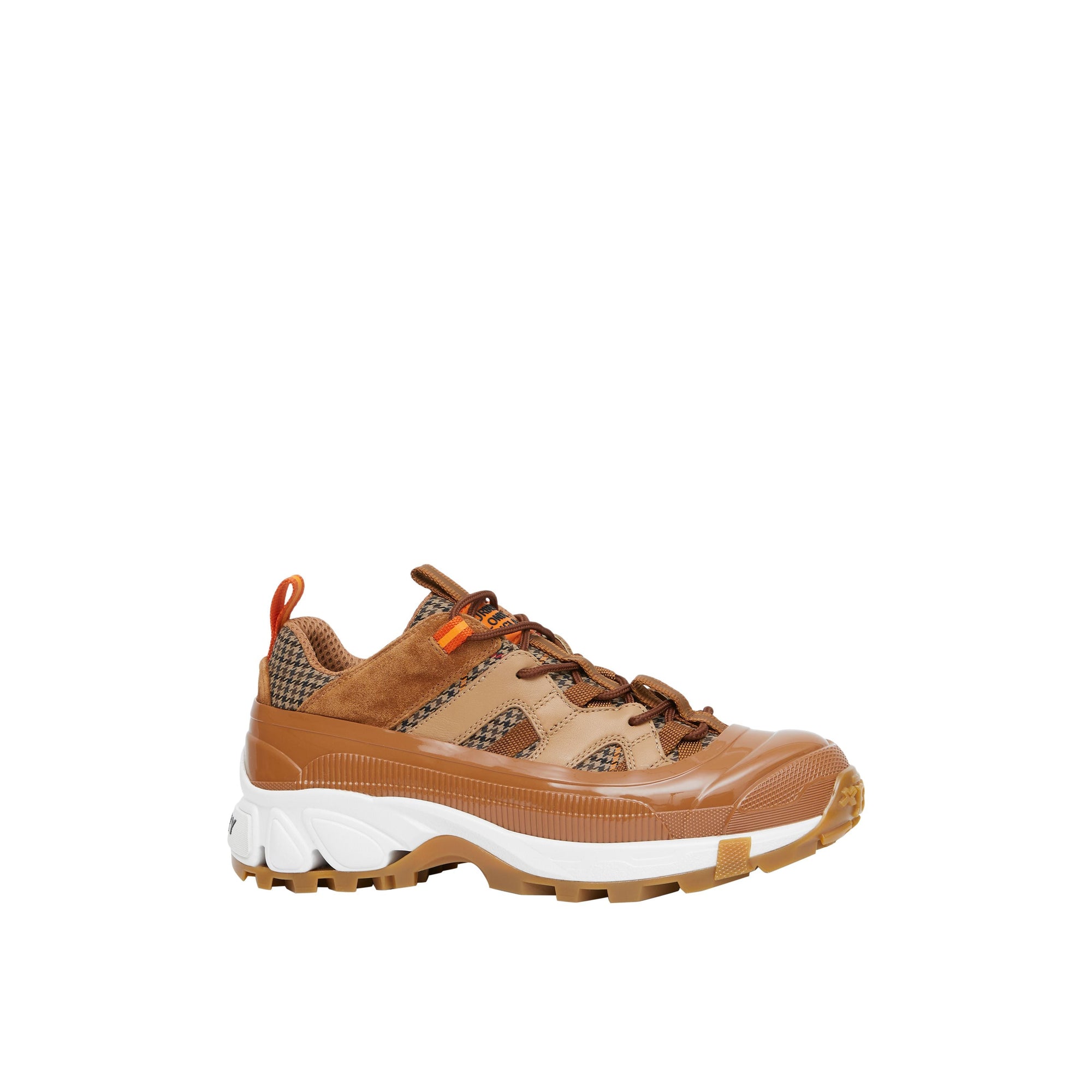 Sneakers Arthur en cuir velours et laine check pied-de-poule - Beige & Brown
