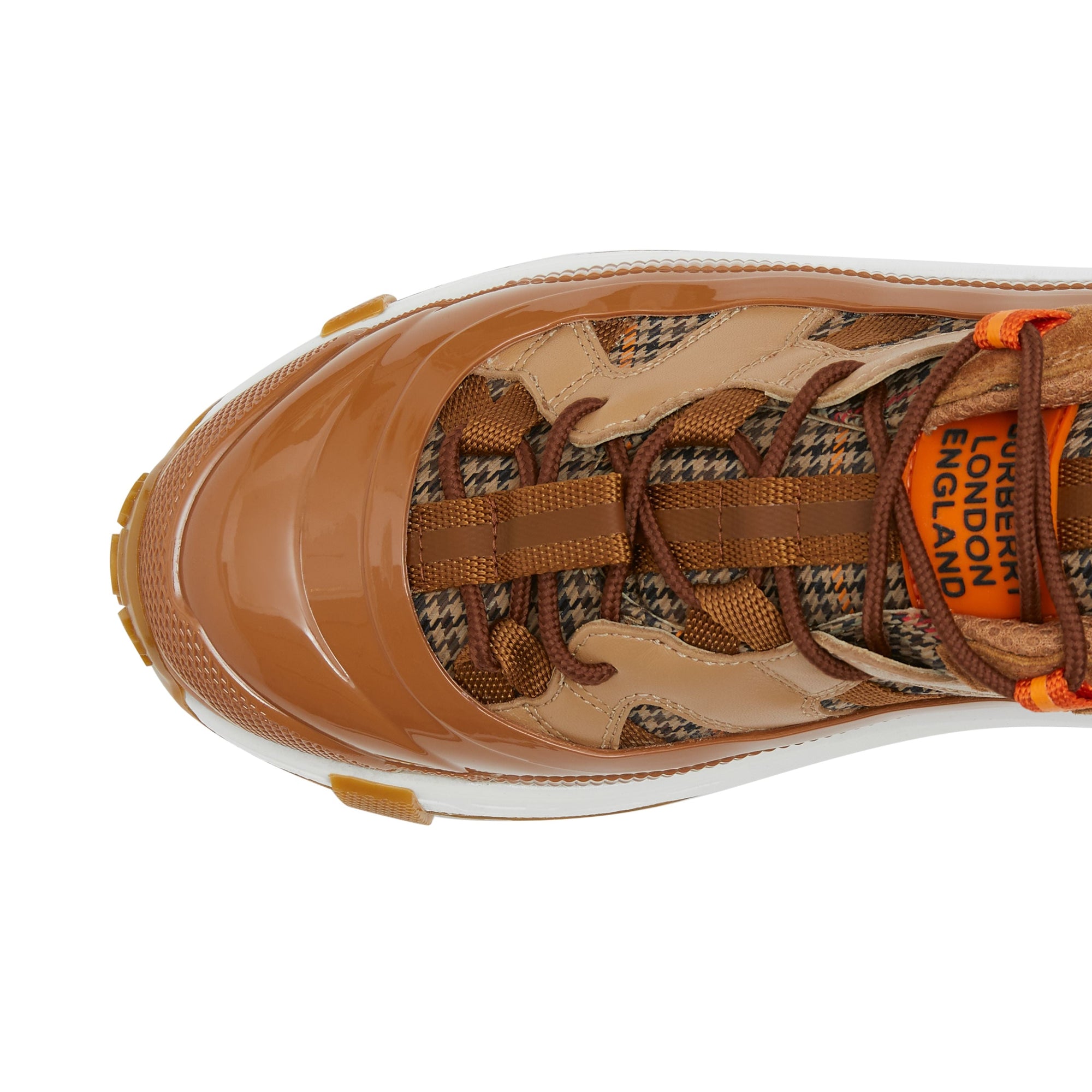 Sneakers Arthur en cuir velours et laine check pied-de-poule - Beige & Brown