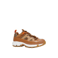 Sneakers Arthur en cuir velours et laine check pied-de-poule - Beige & Brown