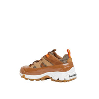 Sneakers Arthur en cuir velours et laine check pied-de-poule - Beige & Brown