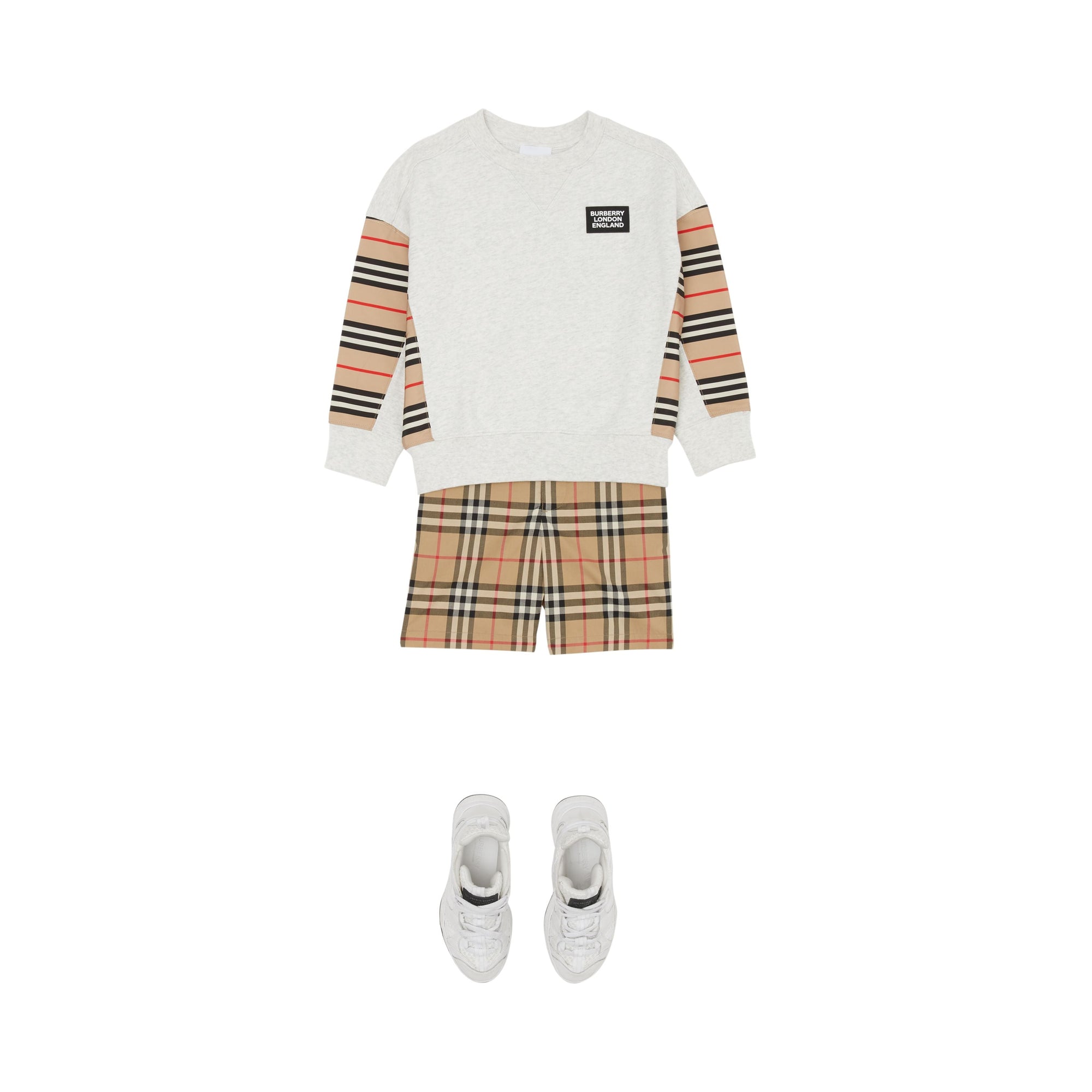 Sweat-shirt en coton à rayures iconiques - White Melange