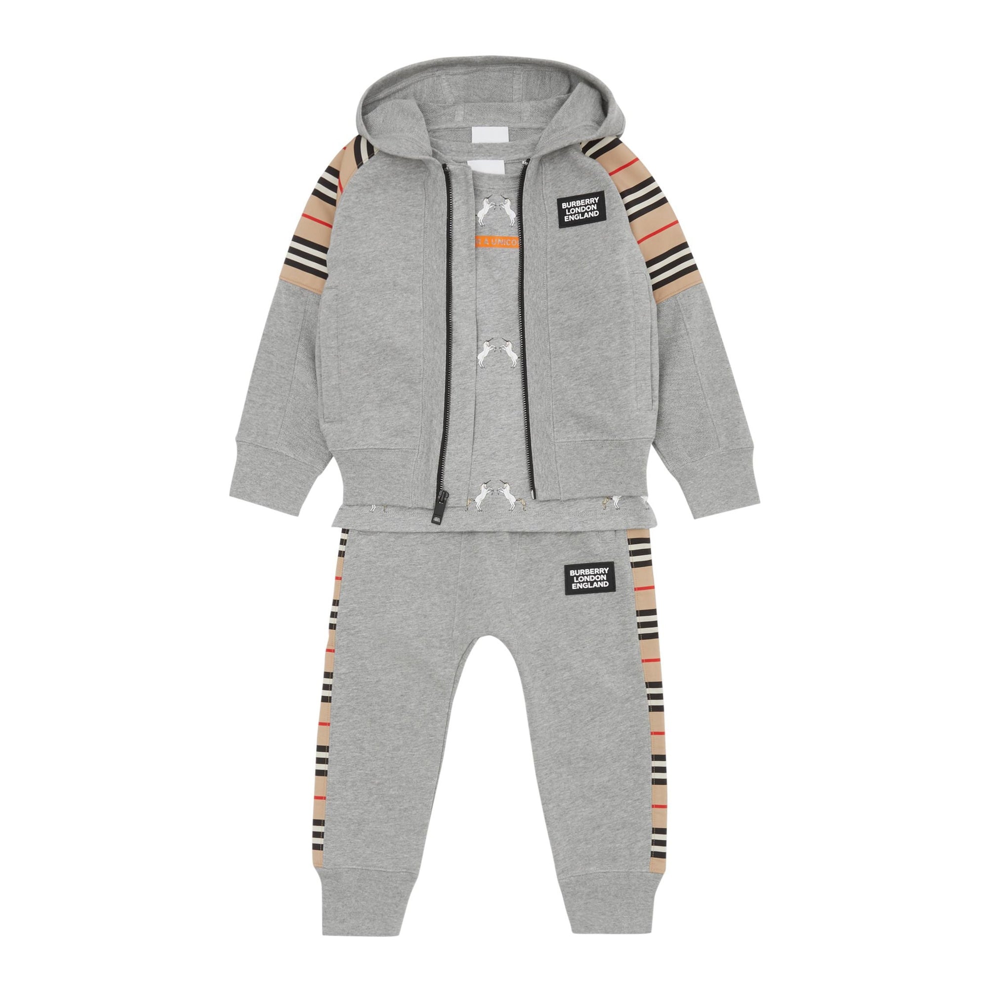 Haut à capuche en coton à rayures iconiques - Grey Melange