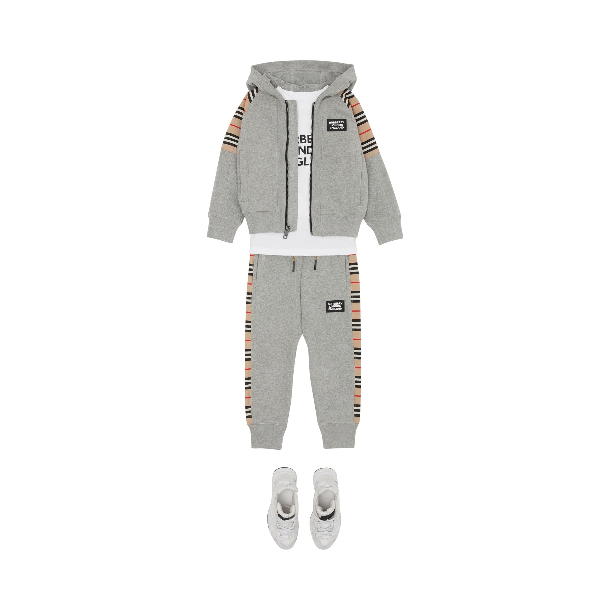 Haut à capuche en coton à rayures iconiques - Grey Melange