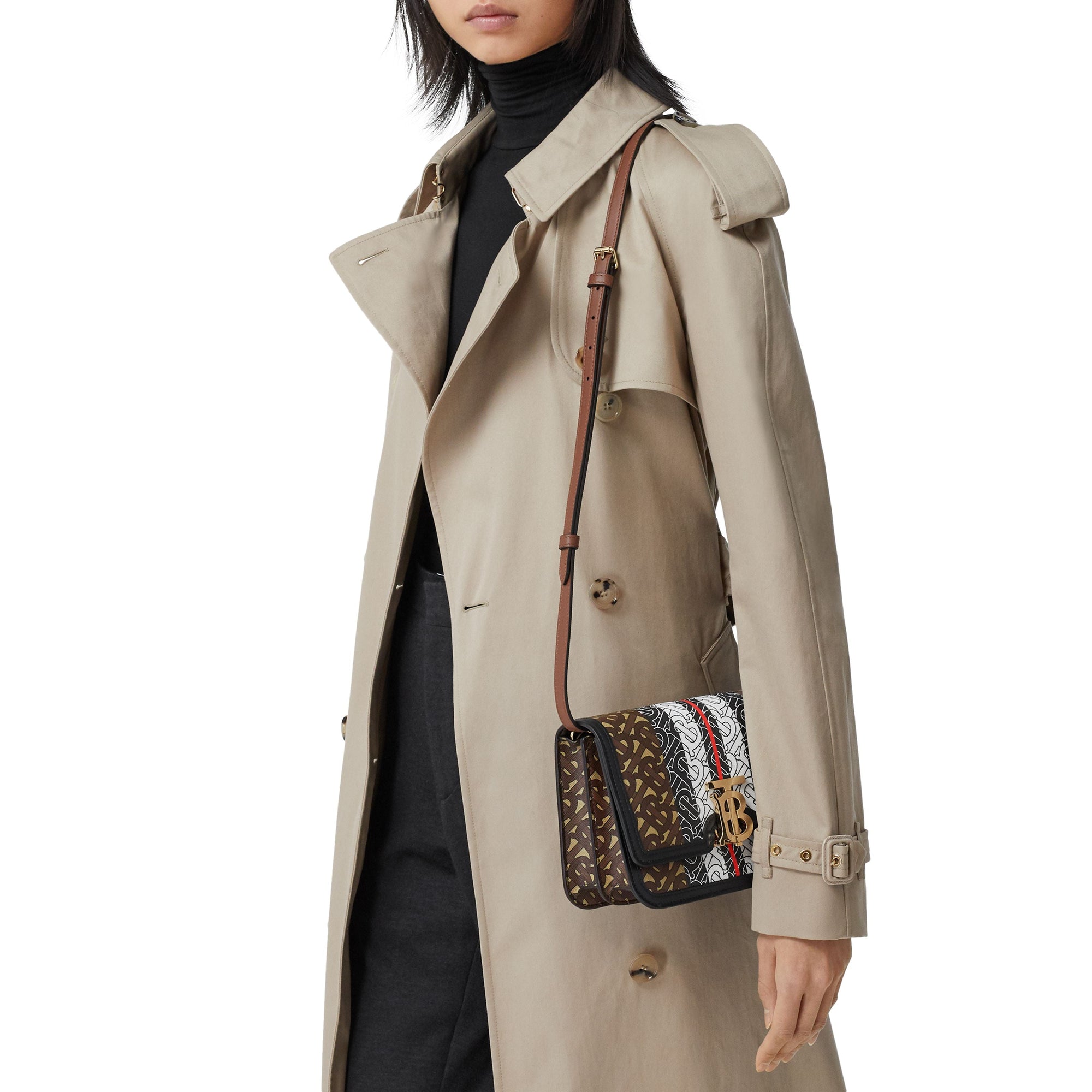 Petit sac TB en toile écologique rayé Monogram - Bridle Brown