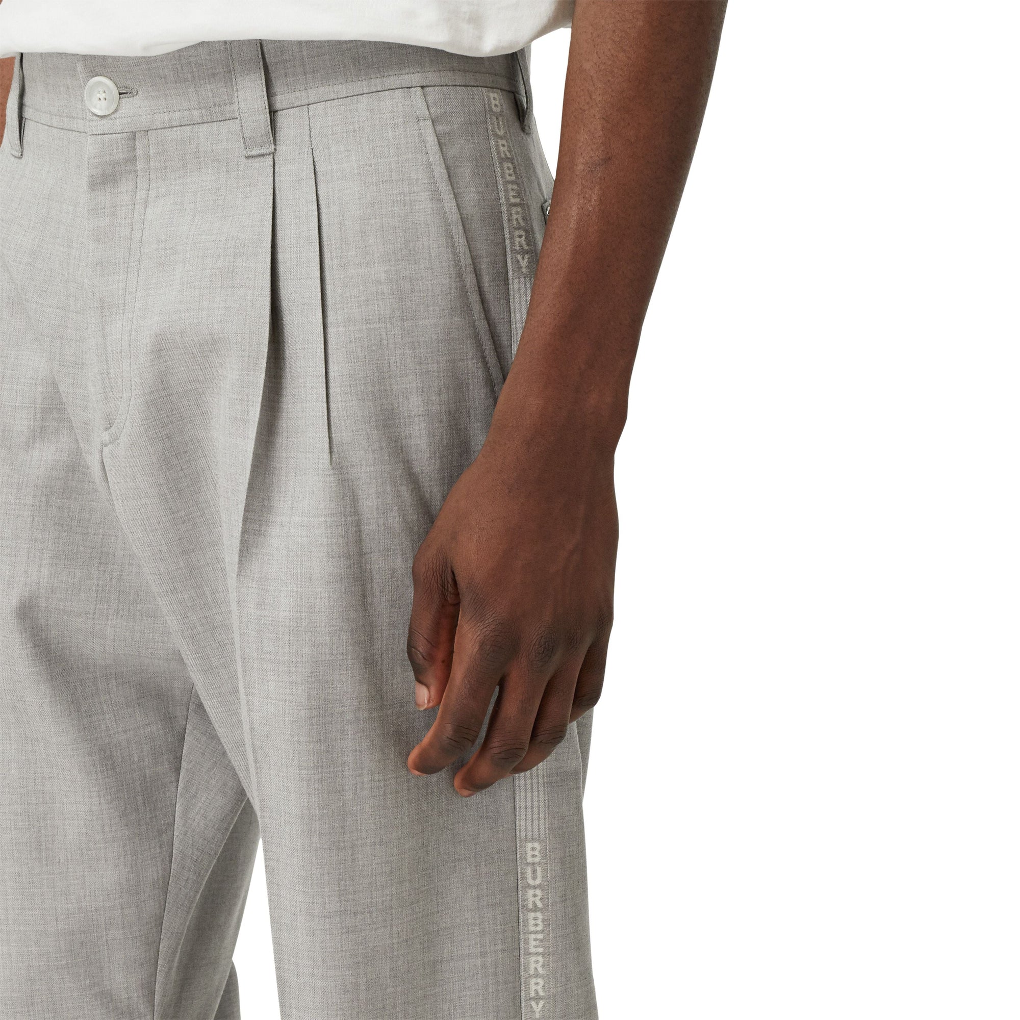 Pantalon de costume en jacquard de laine avec logo - Light Pebble Grey