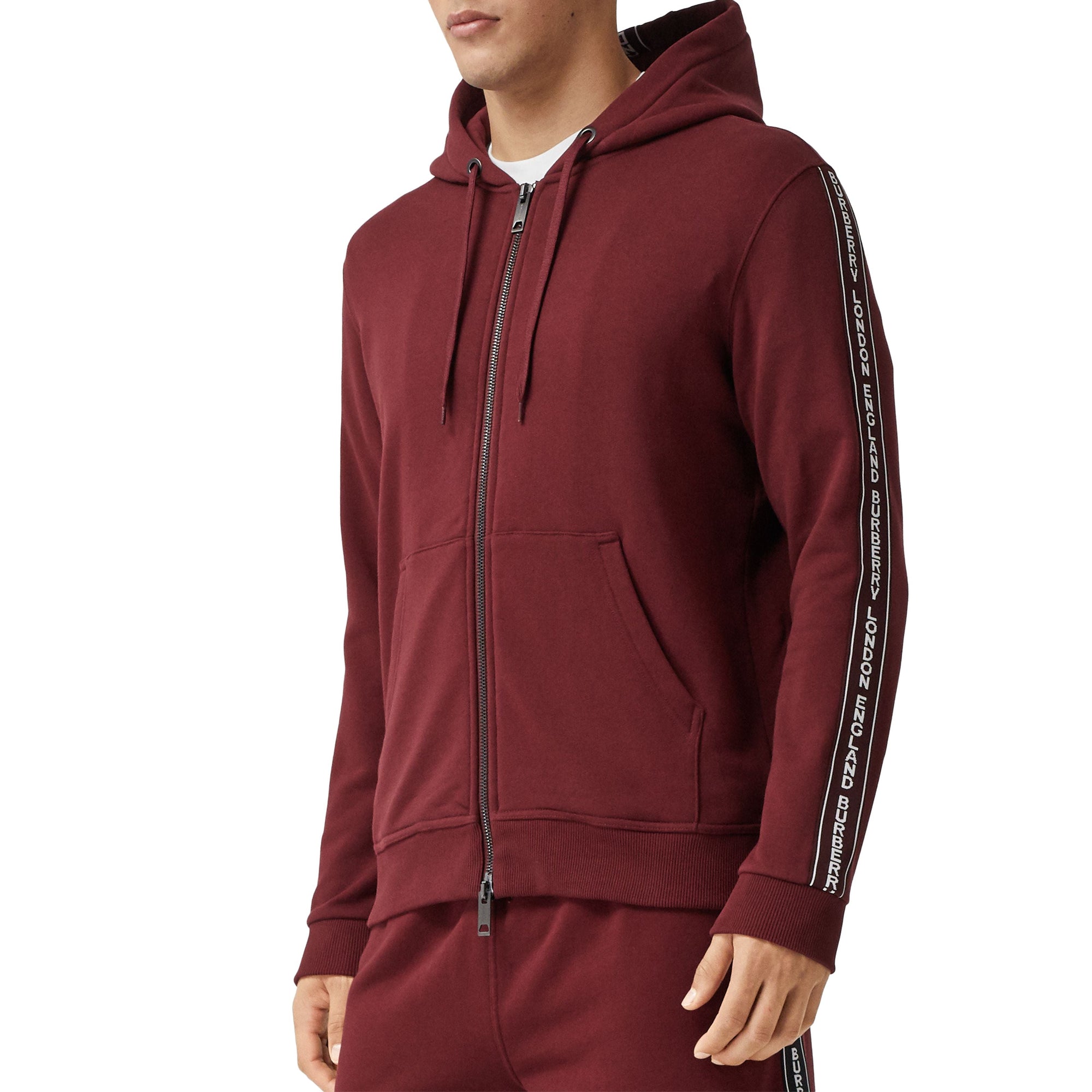 Veste à capuche en coton avec bandes à logo - Deep Merlot